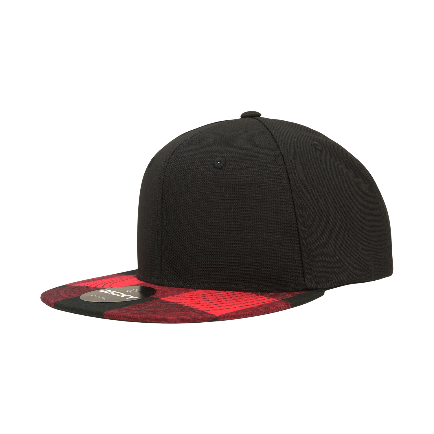 DECKY 1045 6-Panel High Profile Structured Plaid Bill Snapback Hat, Black/Red