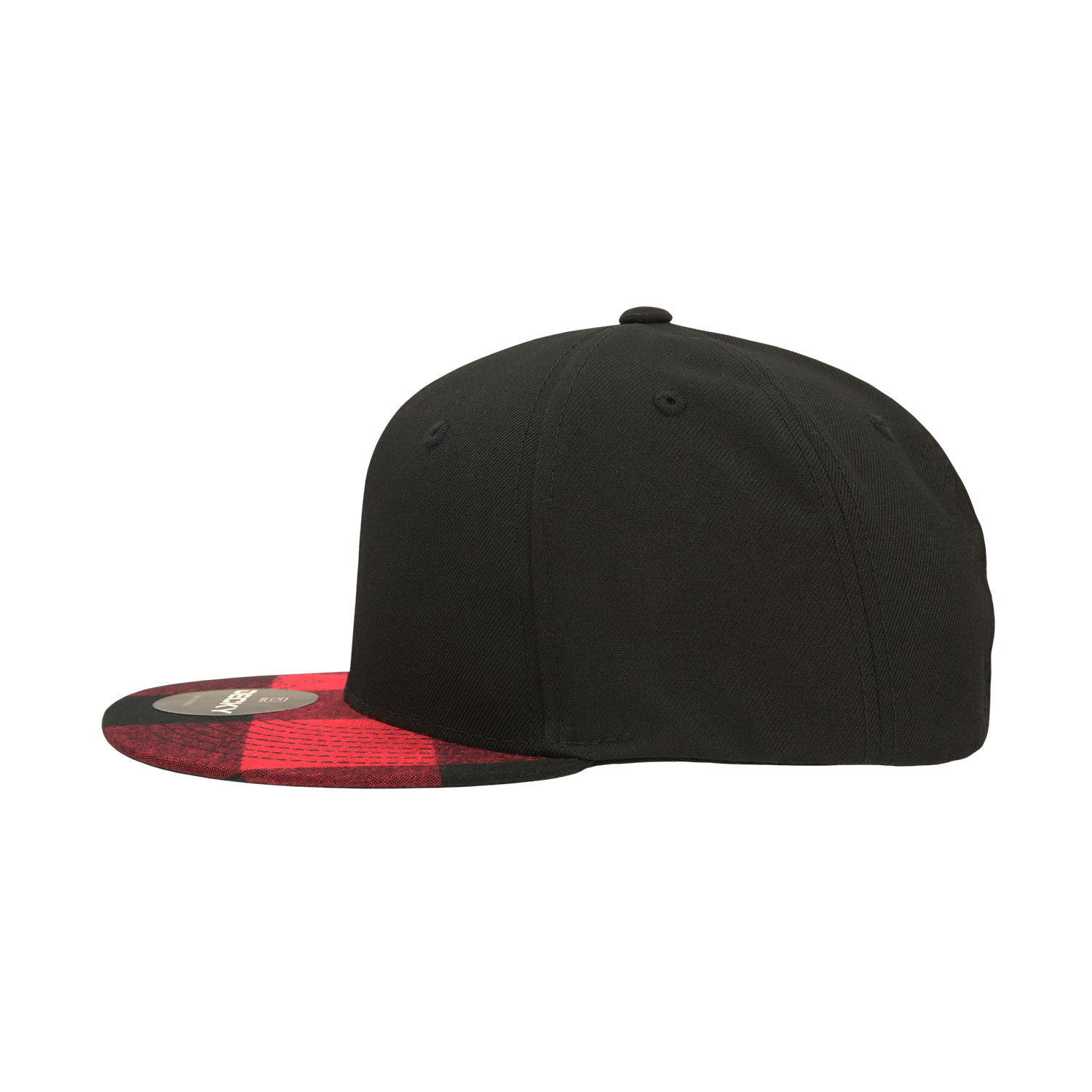 DECKY 1045 6-Panel High Profile Structured Plaid Bill Snapback Hat, Black/Red