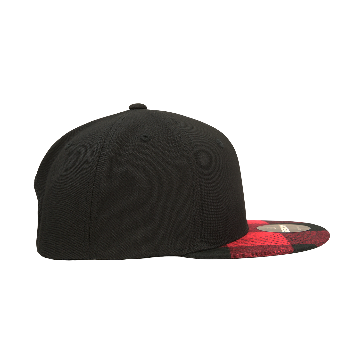 DECKY 1045 6-Panel High Profile Structured Plaid Bill Snapback Hat, Black/Red