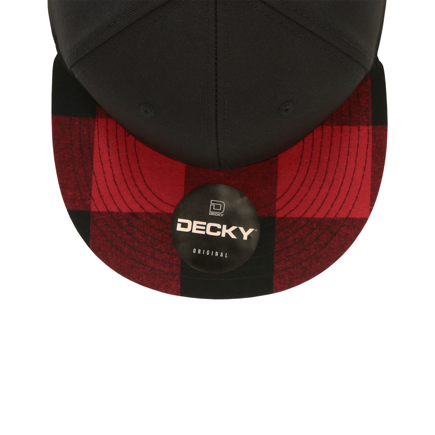 DECKY 1045 6-Panel High Profile Structured Plaid Bill Snapback Hat, Black/Red