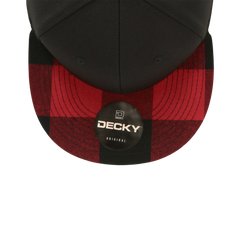 DECKY 1045 6-Panel High Profile Structured Plaid Bill Snapback Hat, Black/Red