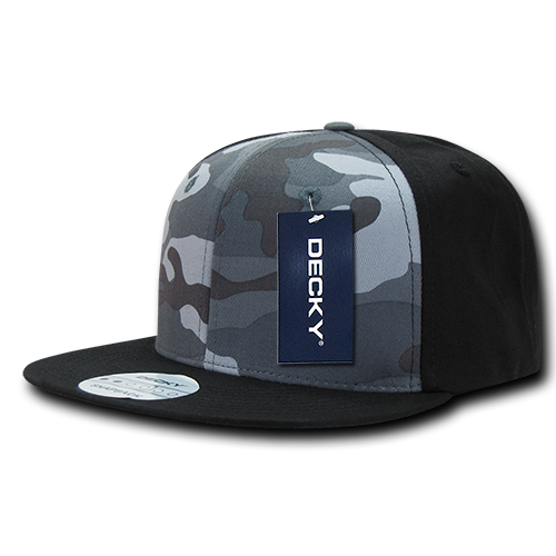 DECKY 1049 6-Panel High Profile Structured Camo Snapback Hat, Black/Urb/Black