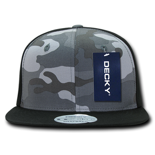 DECKY 1049 6-Panel High Profile Structured Camo Snapback Hat, Black/Urb/Black