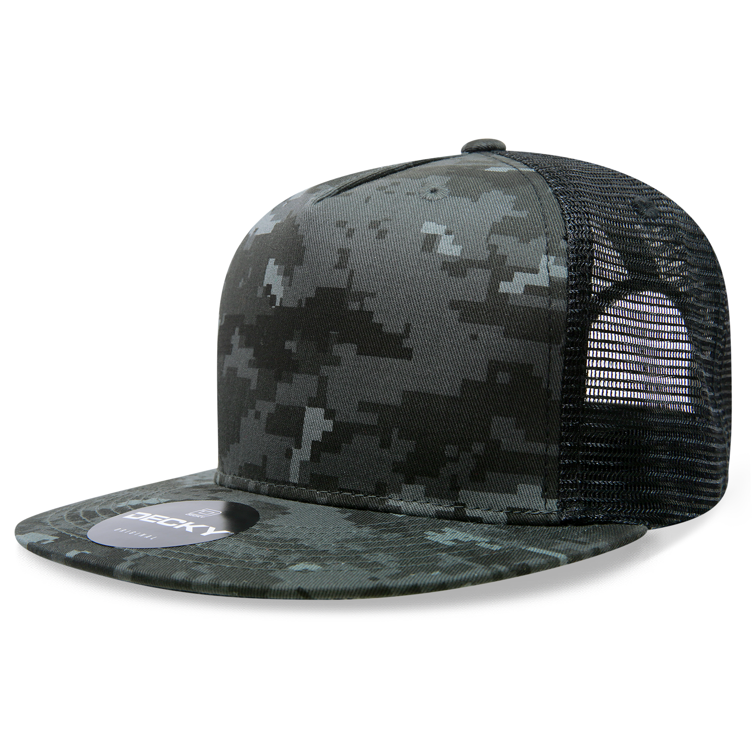 Decky 5-Panel High Profile Structured Cotton/Poly Blend Trucker Hat, Ntg/Black | 1063