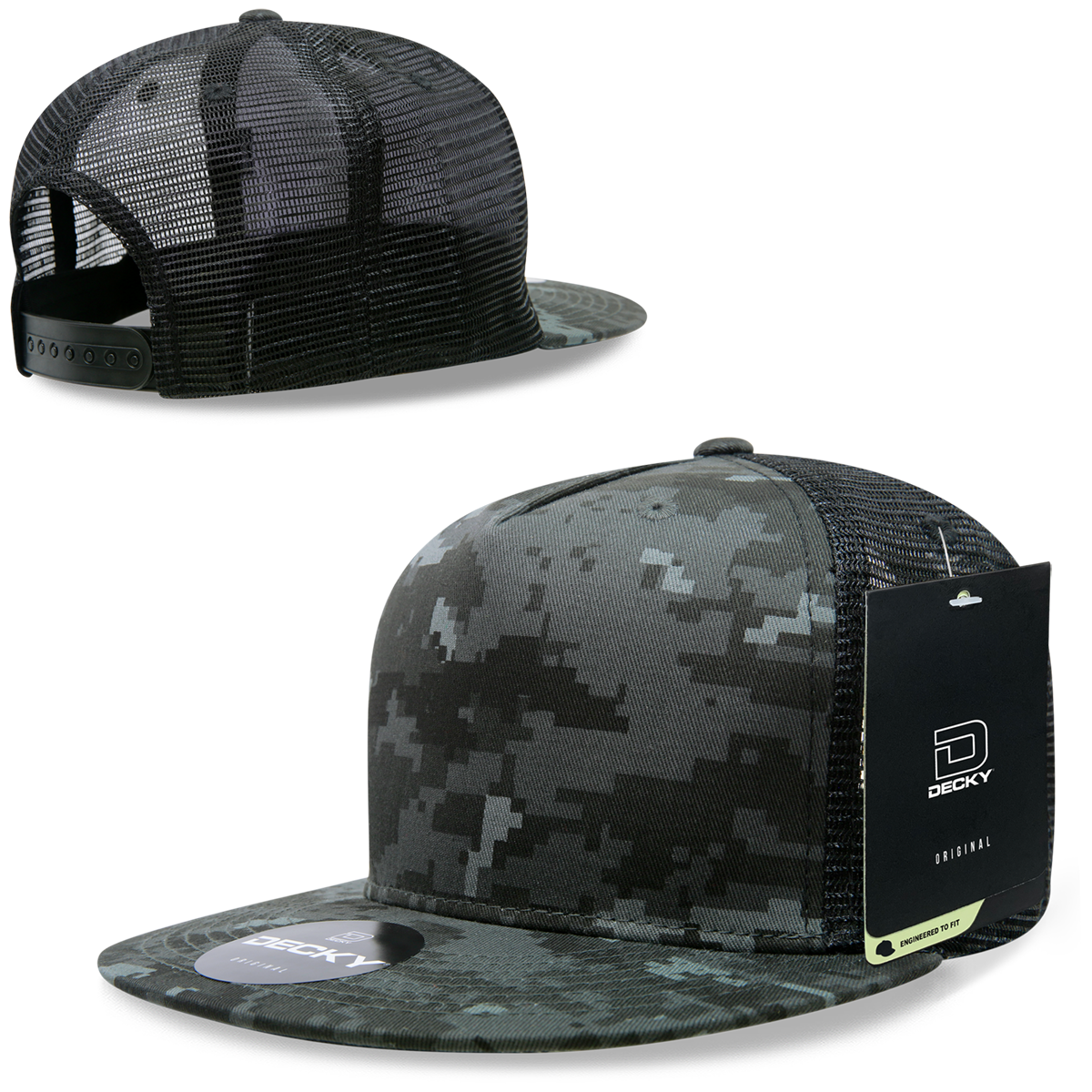 Decky 5-Panel High Profile Structured Cotton/Poly Blend Trucker Hat, Ntg/Black | 1063