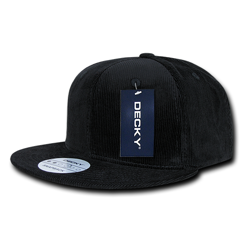 DECKY 1076 6-Panel High Profile Structured Corduroy Snapback Hat, Black | 1076-BLK