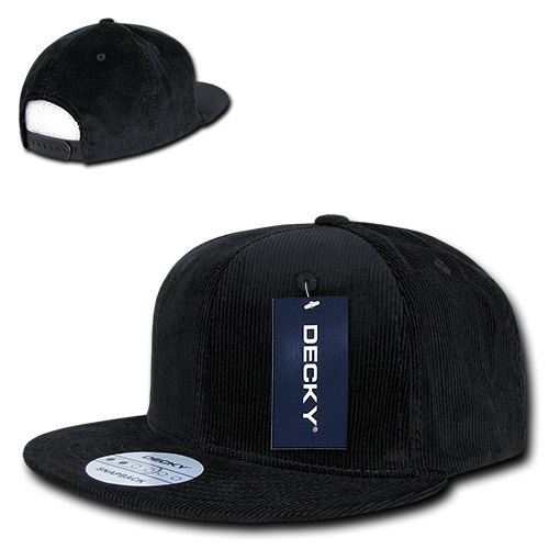 DECKY 1076 6-Panel High Profile Structured Corduroy Snapback Hat, Black | 1076-BLK