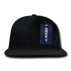 DECKY 1076 6-Panel High Profile Structured Corduroy Snapback Hat, Black | 1076-BLK