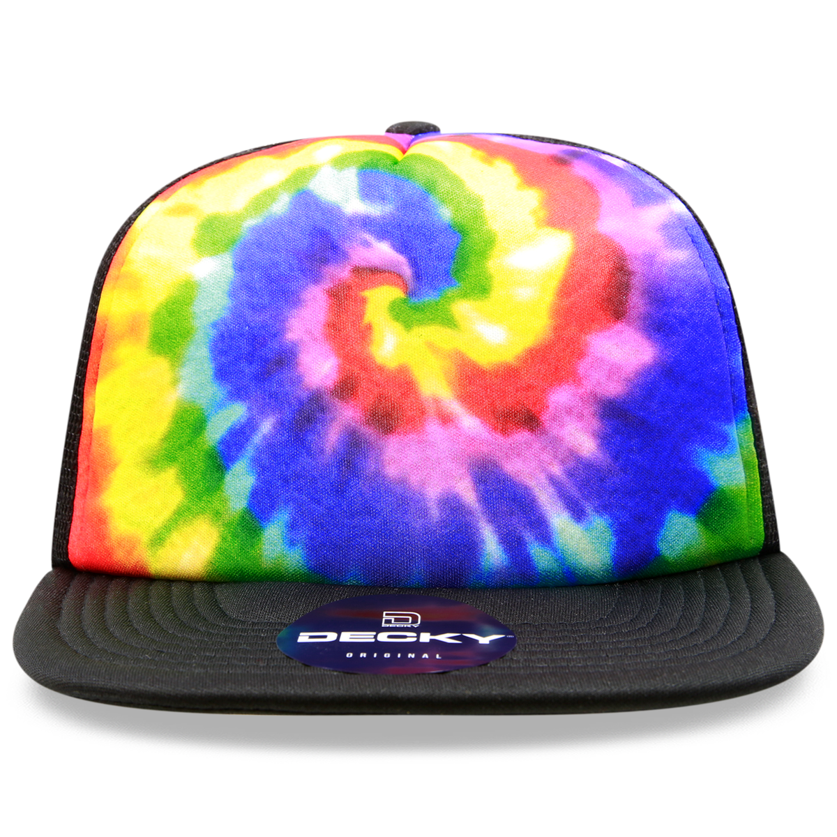 DECKY 1079 5-Panel High Profile Structured Tie Dye Trucker Hat, Rainbow