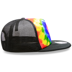 DECKY 1079 5-Panel High Profile Structured Tie Dye Trucker Hat, Rainbow