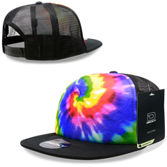 DECKY 1079 5-Panel High Profile Structured Tie Dye Trucker Hat, Rainbow