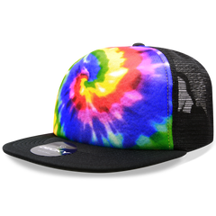 DECKY 1079 5-Panel High Profile Structured Tie Dye Trucker Hat, Rainbow