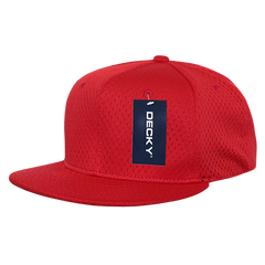 DECKY 1128 Mesh Jersey Flat Bill Snapback Hat, Red
