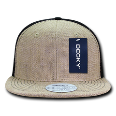 DECKY 1138 6-Panel High Profile Structured Jute Trucker Hat, Natural/Black