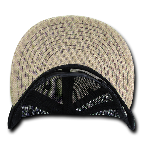 DECKY 1138 6-Panel High Profile Structured Jute Trucker Hat, Natural/Black