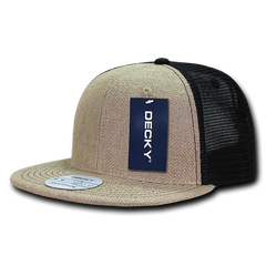 DECKY 1138 6-Panel High Profile Structured Jute Trucker Hat, Natural/Black