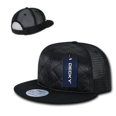 DECKY 1141 6-Panel High Profile Structured Quilted Trucker Hat, Black
