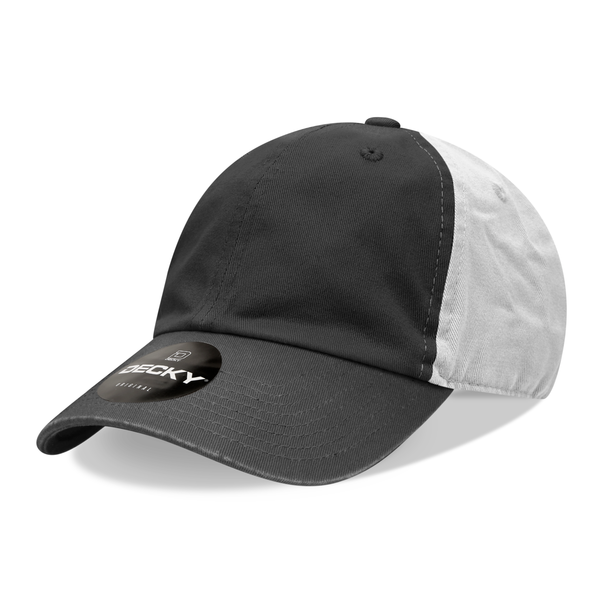 Decky 205 6-Panel Low Profile Relaxed Cotton Dad Hat, Black/Black/White
