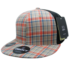 DECKY 6016 6-Panel High Profile Structured Plaid Trucker Hat