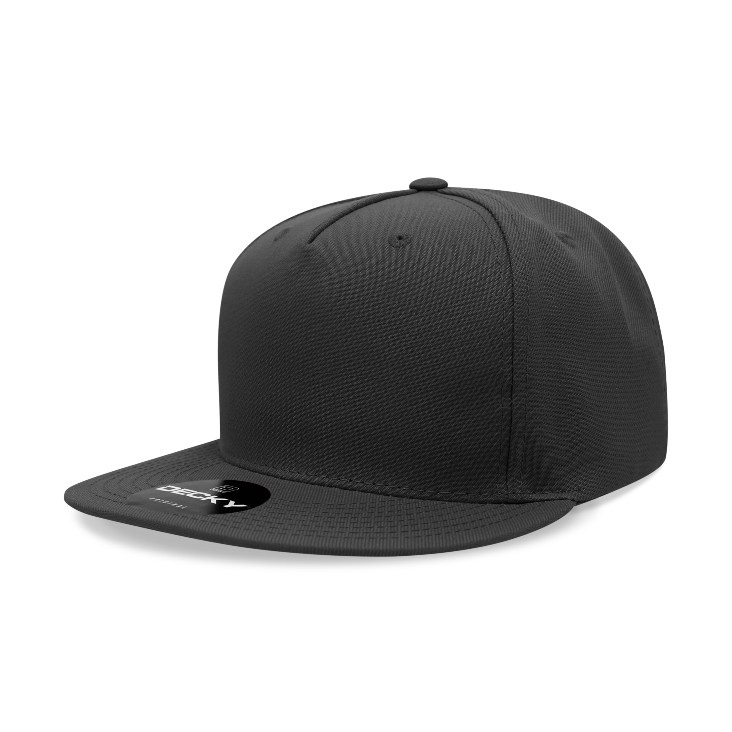 Decky 6029 5-Panel High Profile Structured Polyester Snapback Hat, Flat Bill