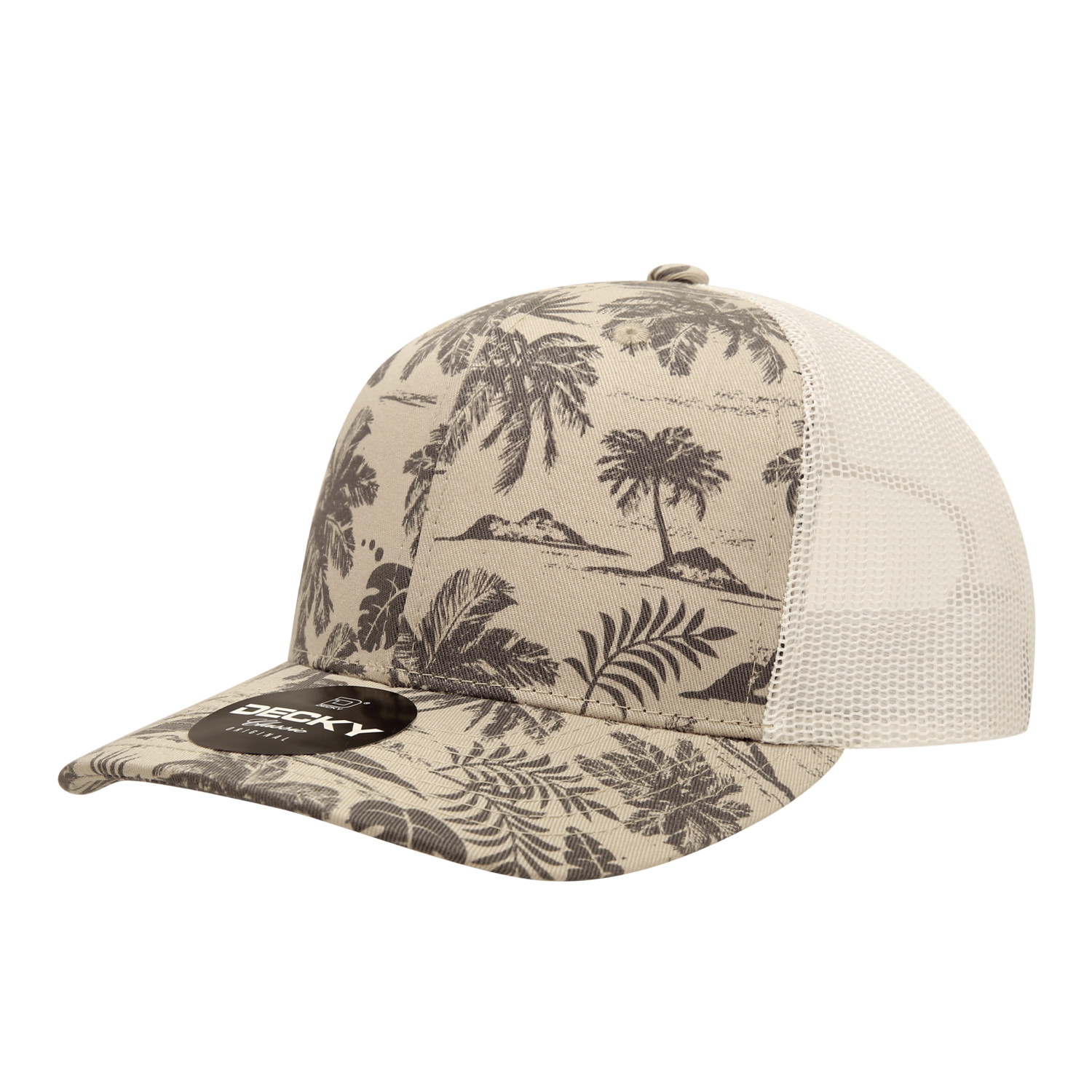 DECKY 6037 6-Panel Mid Profile Structured Tropical Trucker Hat, Stn_tro