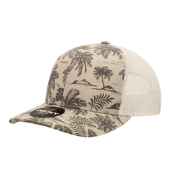 DECKY 6037 6-Panel Mid Profile Structured Tropical Trucker Hat, Stn_tro