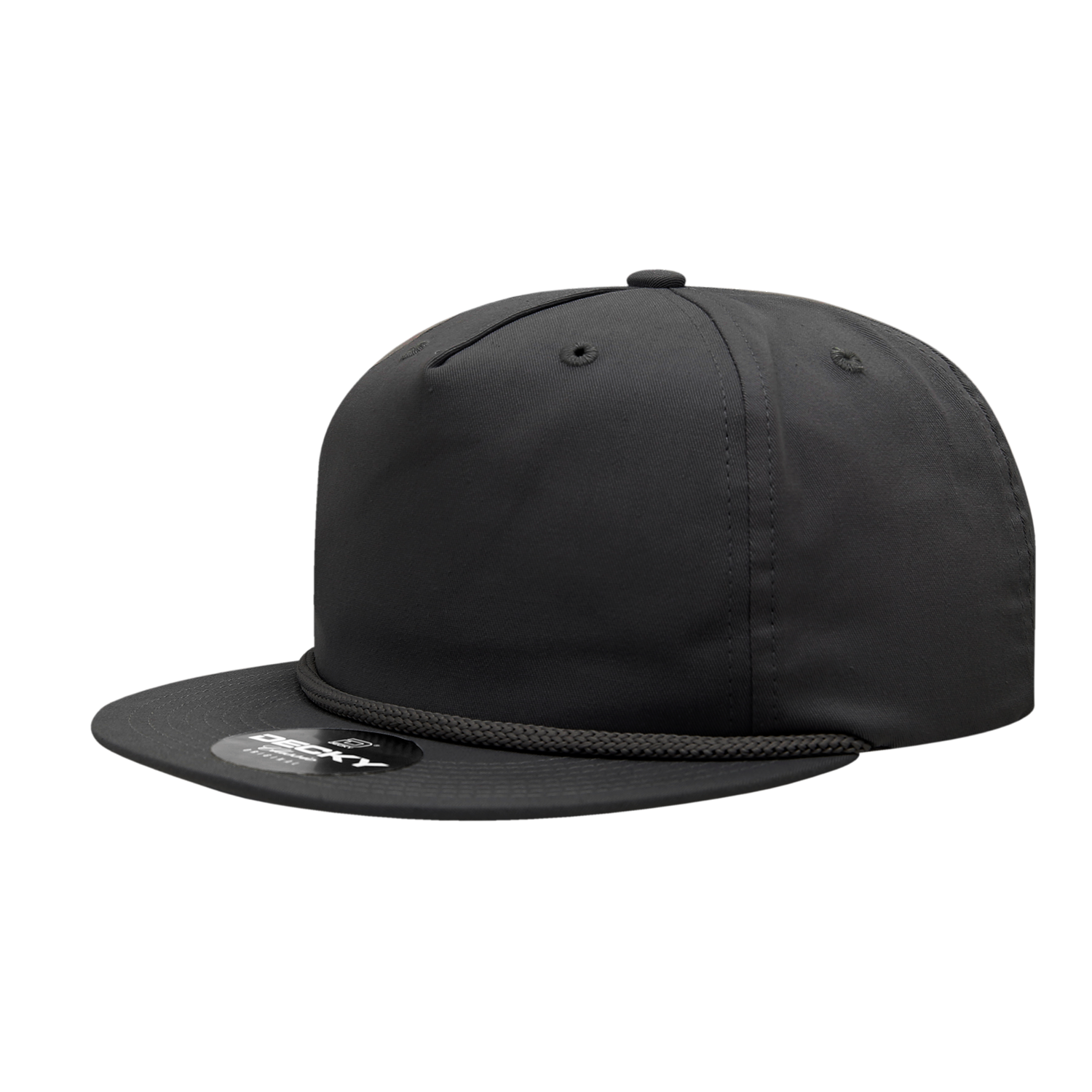 DECKY CLASSIC 6042 5-Panel High Profile Rope Hat, Cotton Blend, Flat Bill | 6042-1BLK