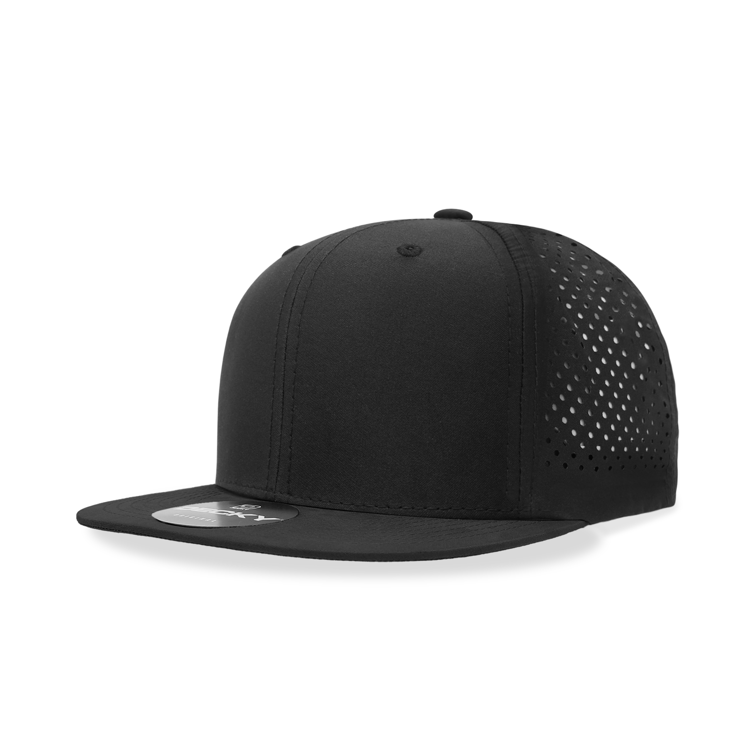 Decky 6228 6-Panel High Profile Structured Perforated Performance Snapback Hat, Black