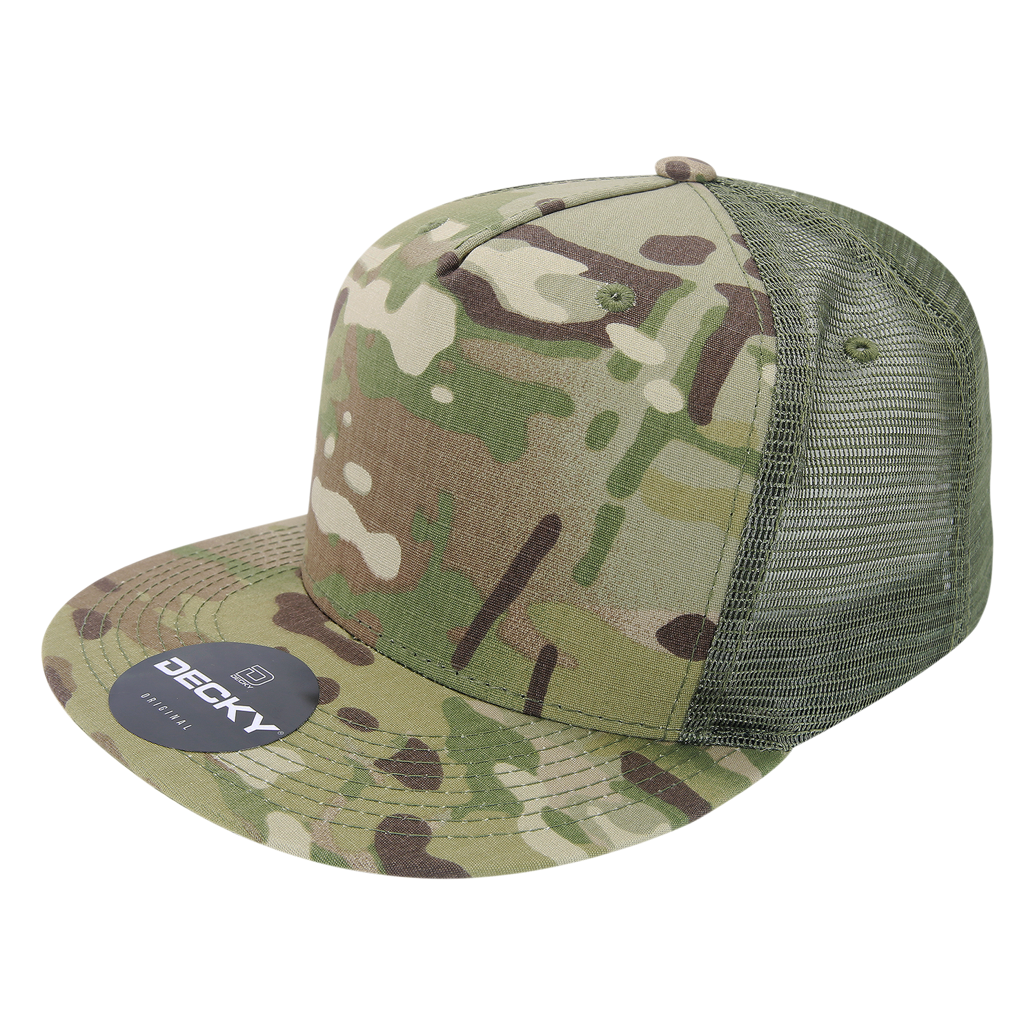 DECKY 6304 Multicam 5-Panel High Profile Trucker Hat, Flat Bill, Mtc/Mtc/Olive | 6304-MC-MC_OL