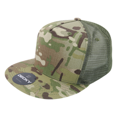 DECKY 6304 Multicam 5-Panel High Profile Trucker Hat, Flat Bill, Mtc/Mtc/Olive | 6304-MC-MC_OL