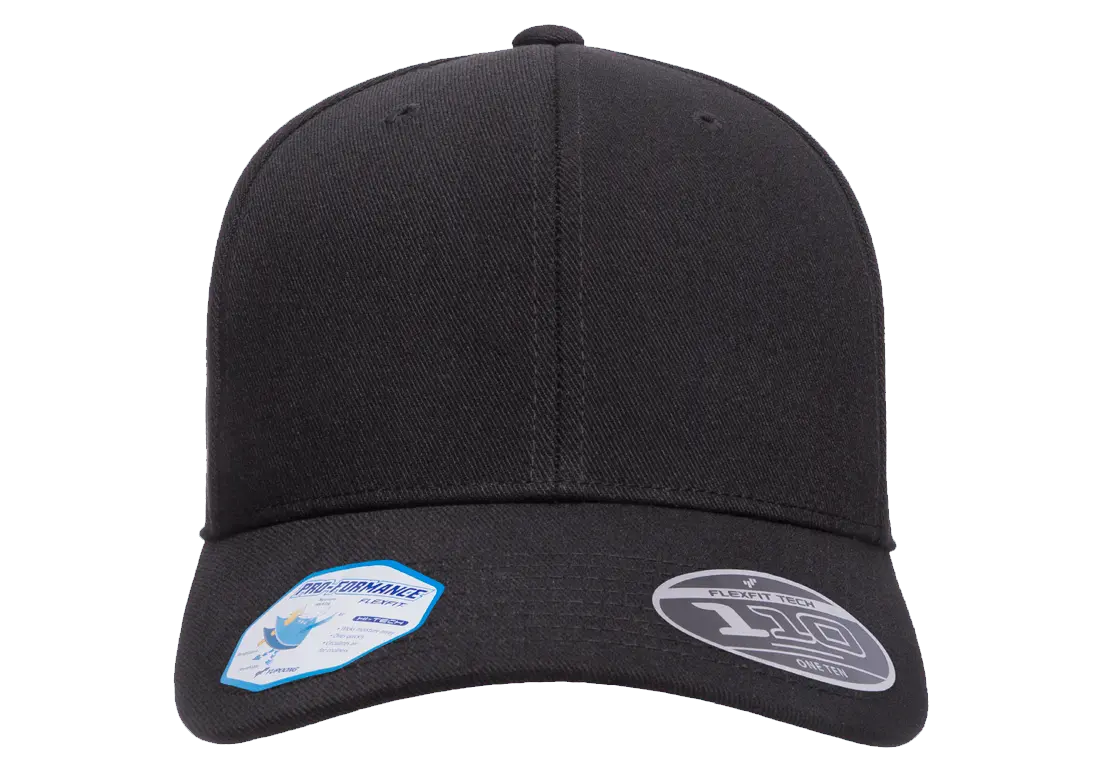 Flexfit 110 Pro-Formance Cap, Moisture-Wicking, Hook & Loop, Black | 110C-BK-ONE