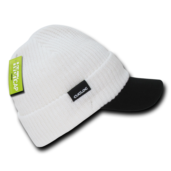 DECKY C01 The Original HybriCap Beanie with Visor, White/Black | C01-WHTBLK