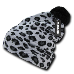 DECKY Atakora Youth Knit Beanie, Leopard Print with Pom Pom | K040