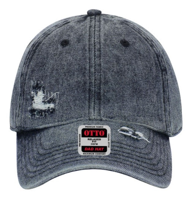 Otto 6 Panel Low Profile Distressed Snow Wash Denim Cap