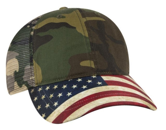 Otto American Flag Visor Garment Washed Superior Soft Mesh Back