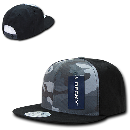 DECKY 1049 6-Panel High Profile Structured Camo Snapback Hat, Black/Urb/Black