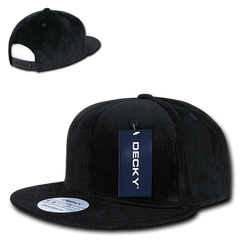 DECKY 1076 6-Panel High Profile Structured Corduroy Snapback Hat, Black | 1076-BLK