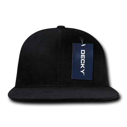 DECKY 1076 6-Panel High Profile Structured Corduroy Snapback Hat, Black | 1076-BLK