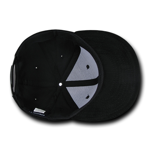 DECKY 1076 6-Panel High Profile Structured Corduroy Snapback Hat, Black | 1076-BLK