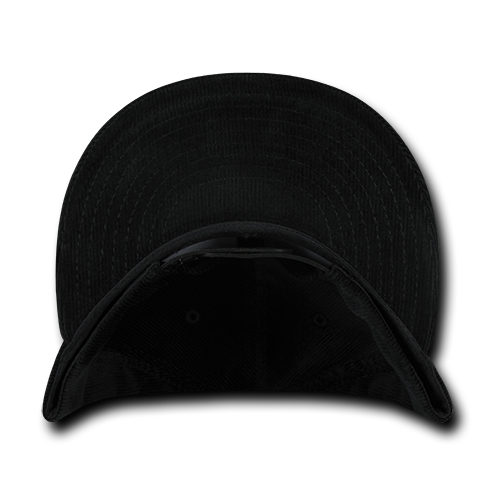 DECKY 1076 6-Panel High Profile Structured Corduroy Snapback Hat, Black | 1076-BLK