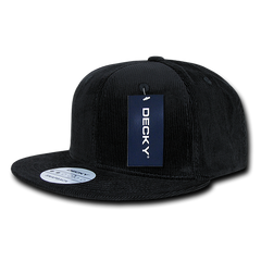 DECKY 1076 6-Panel High Profile Structured Corduroy Snapback Hat, Black | 1076-BLK