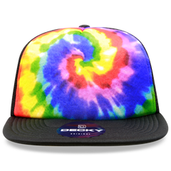 DECKY 1079 5-Panel High Profile Structured Tie Dye Trucker Hat, Rainbow
