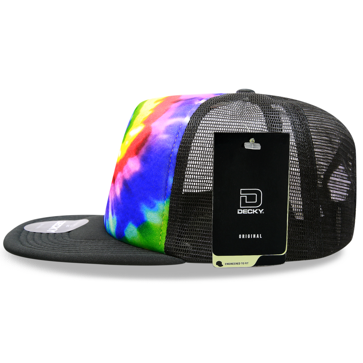 DECKY 1079 5-Panel High Profile Structured Tie Dye Trucker Hat, Rainbow