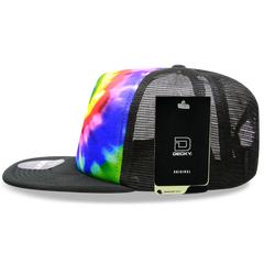 DECKY 1079 5-Panel High Profile Structured Tie Dye Trucker Hat, Rainbow