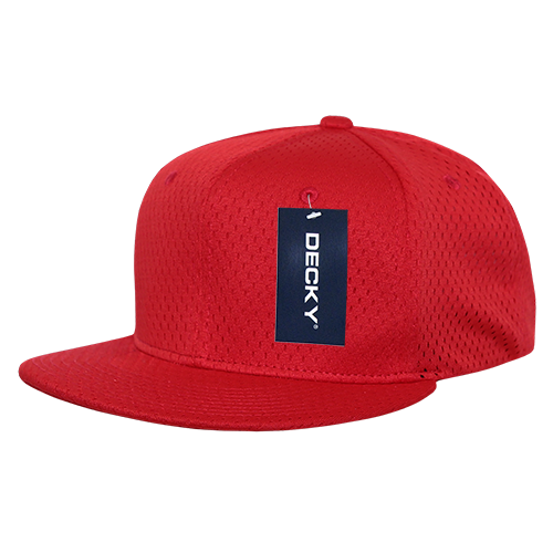 DECKY 1128 Mesh Jersey Flat Bill Snapback Hat, Red