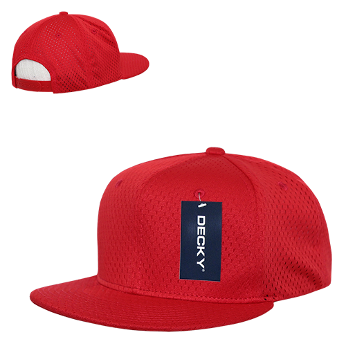 DECKY 1128 Mesh Jersey Flat Bill Snapback Hat, Red