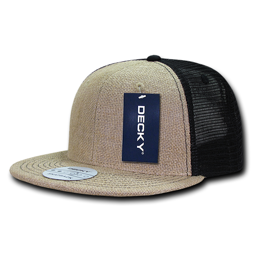 DECKY 1138 6-Panel High Profile Structured Jute Trucker Hat, Natural/Black