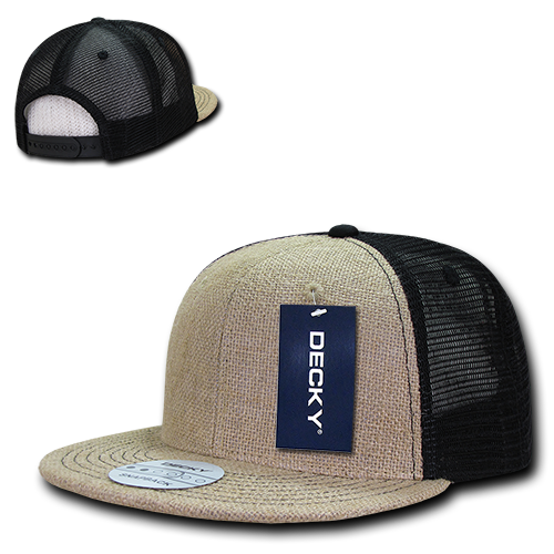 DECKY 1138 6-Panel High Profile Structured Jute Trucker Hat, Natural/Black