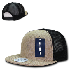 DECKY 1138 6-Panel High Profile Structured Jute Trucker Hat, Natural/Black