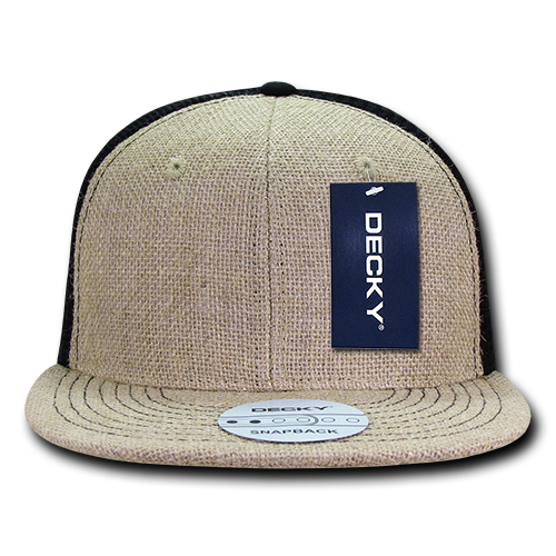 DECKY 1138 6-Panel High Profile Structured Jute Trucker Hat, Natural/Black